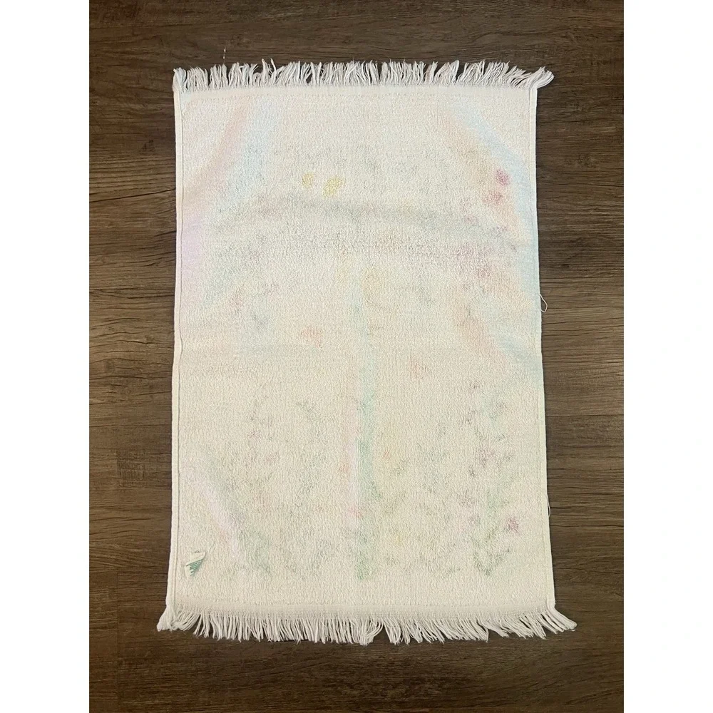 Vtg 1970s Dundee‎ Pink & Blue Flower Power Towel, Hand Towel, & Washcloth Fringe